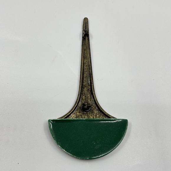 Vintage Art Deco Style Fan Brooch Statement Metal Plastic Bronze Green Pin - Picture 2 of 8